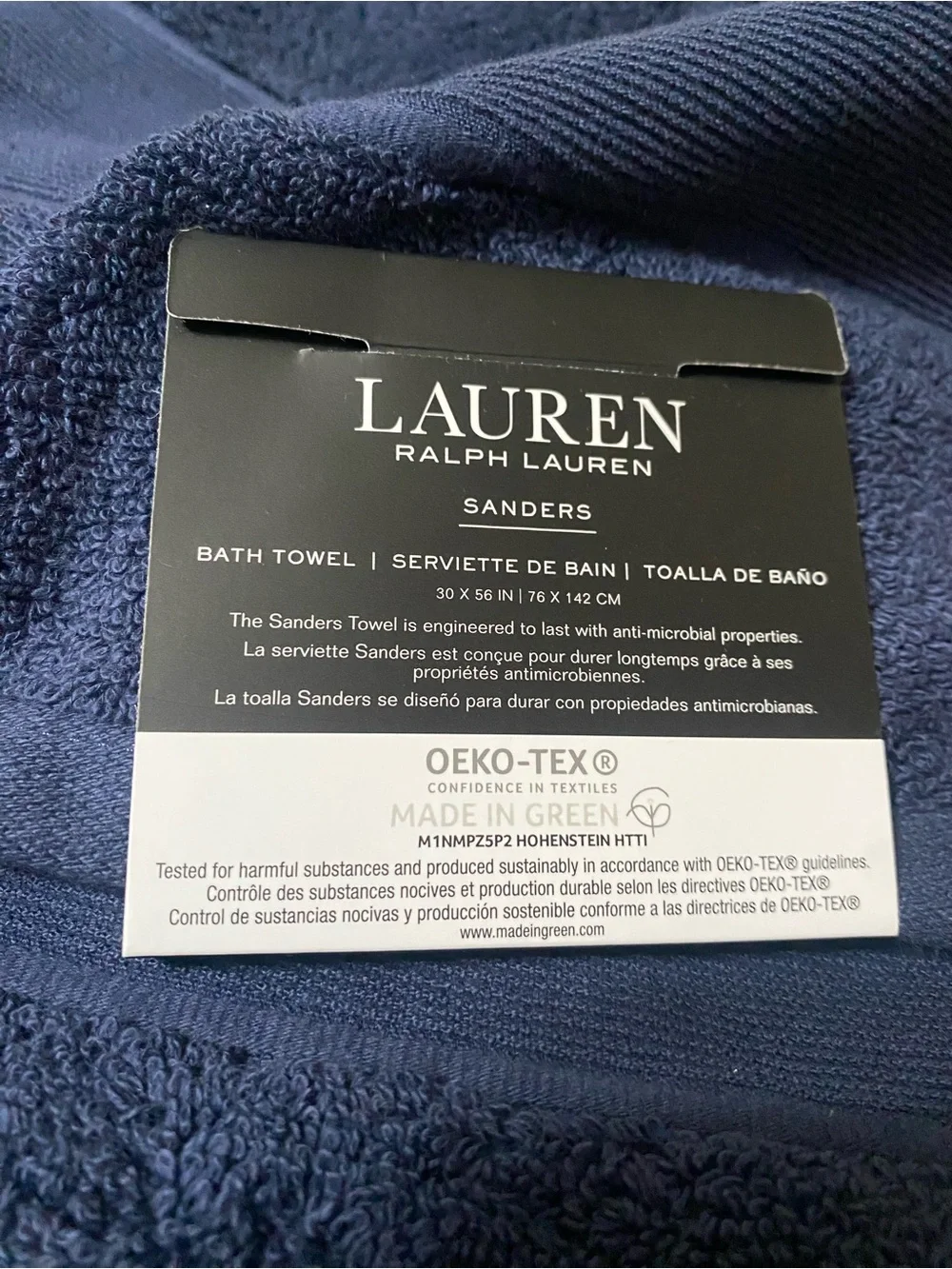 Lauren Ralph Lauren Sanders Club Navy 3 Pc Bath Towel, Hand Towel & Washcloth
